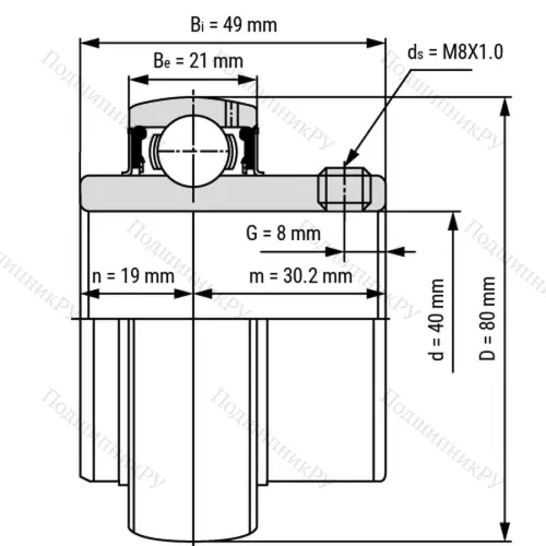 Радиальный шарикоподшипник из нержавеющей стали SS UC 208 - Вал 40мм от производителя  LPZ