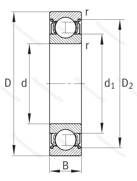Однорядный шариковый подшипник 6201 C 2Z
