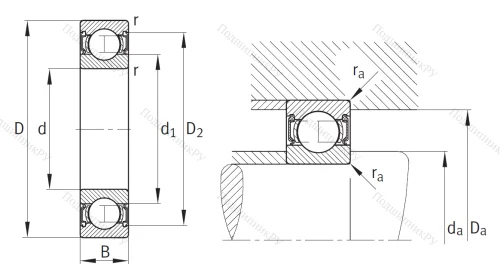Однорядный шариковый подшипник 63008 2RSR от производителя  FAG
