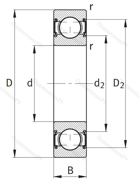 Однорядный шариковый подшипник 6205 C 2HRS