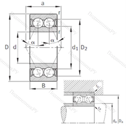 Подшипник шариковый радиально-упорный 3308-B-2RSR-TVH