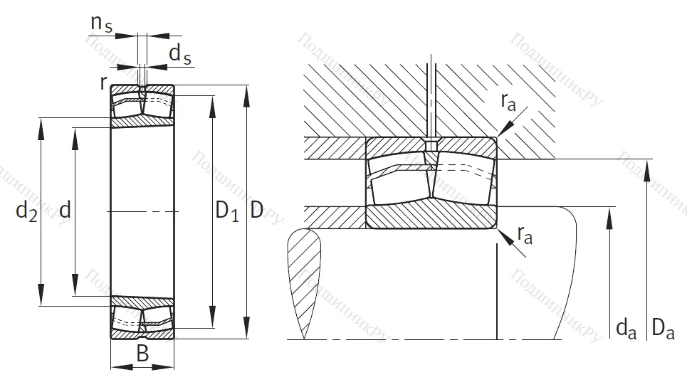 Сферический роликовый подшипник с конической посадкой на вал 22207 E 1K