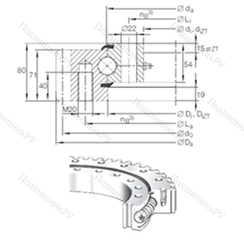 Подшипник шариковый опорно-поворотный VSA 25 1055 N