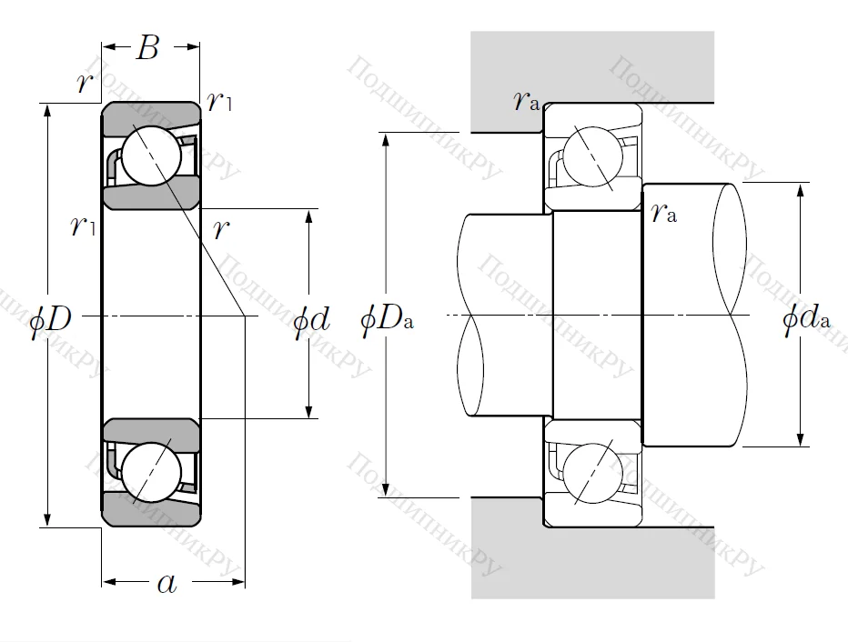 Однорядный шариковый подшипник 7206 B