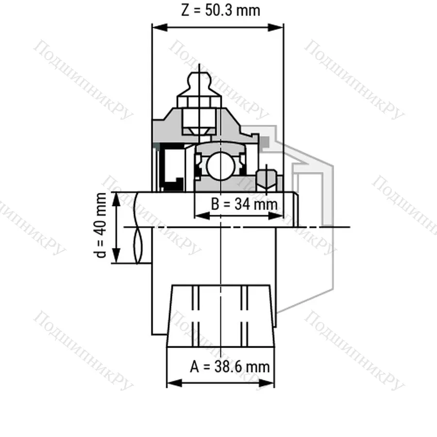 Подшипниковый узел WP-SSBP 208 - Вал: 40 мм