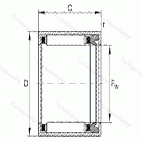 Подшипник роликовый игольчатый с одним наружным штампованным кольцом HK 2818-RS